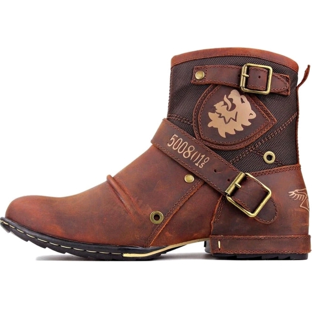 Men's Brown Leather Buckle Boots
